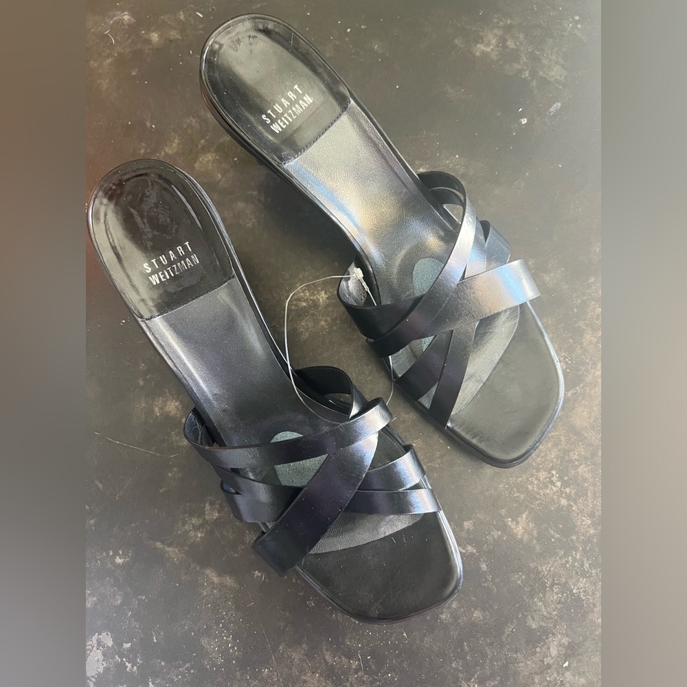 Stuart Weitzman Black Strappy Mule size 10 for Summer